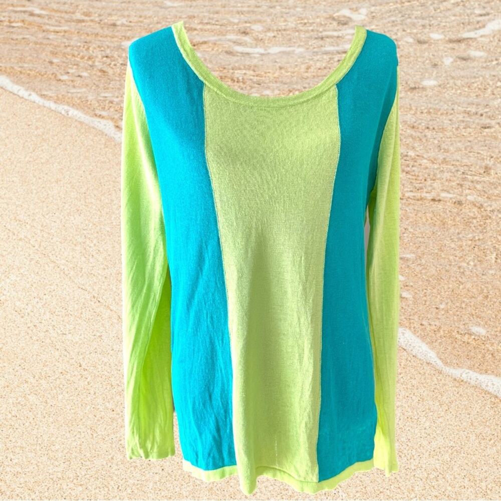 Horny Toad Vibrant Colorblock Postcard Pullover Linen Sweater EUC